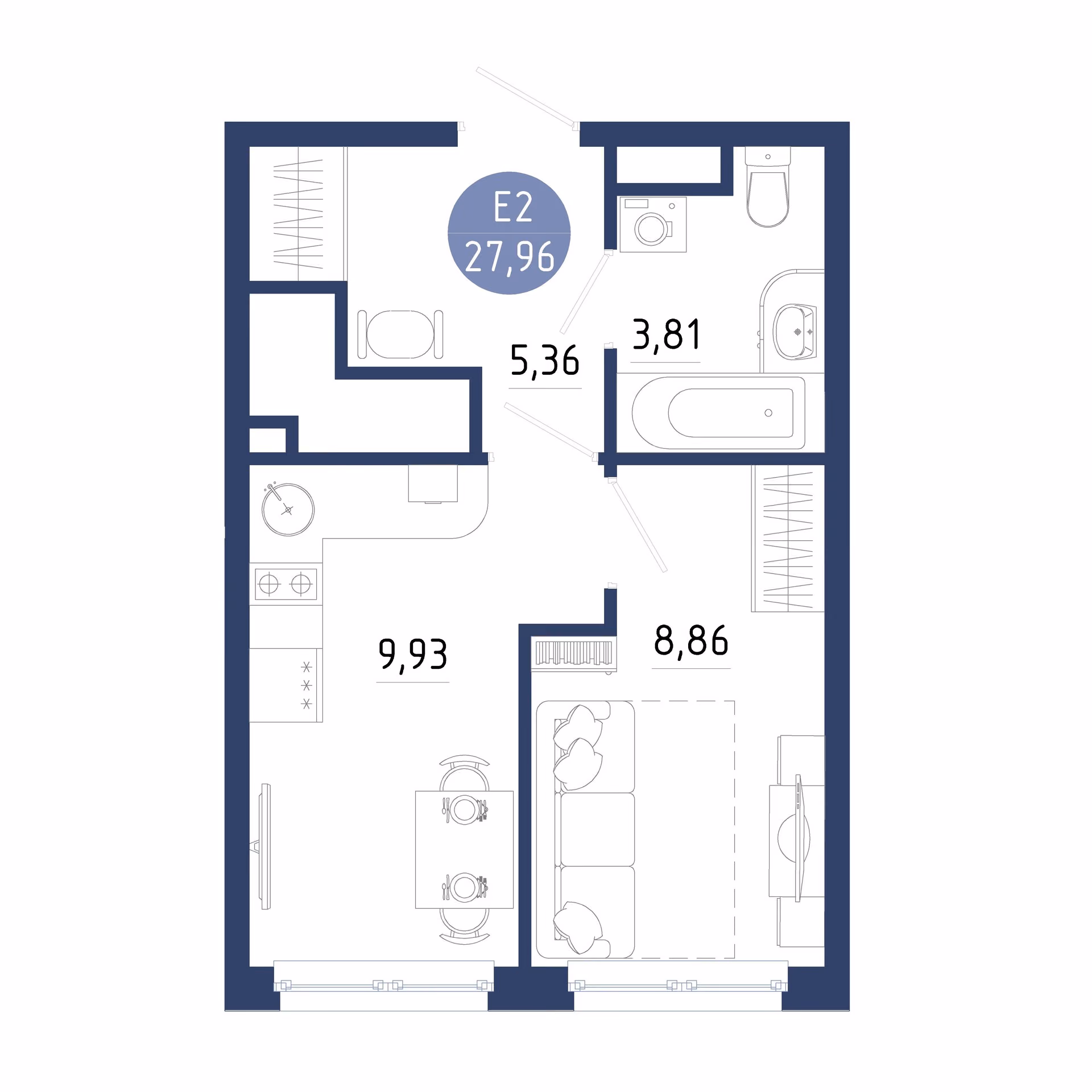 Планировка Квартира с одной спальней и гостиной 10 м² (Евро-2)
