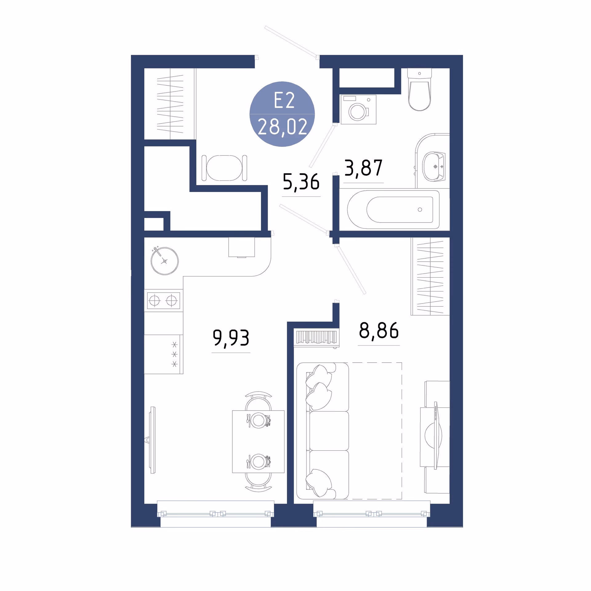 Планировка Квартира с одной спальней и гостиной 10 м² (Евро-2)