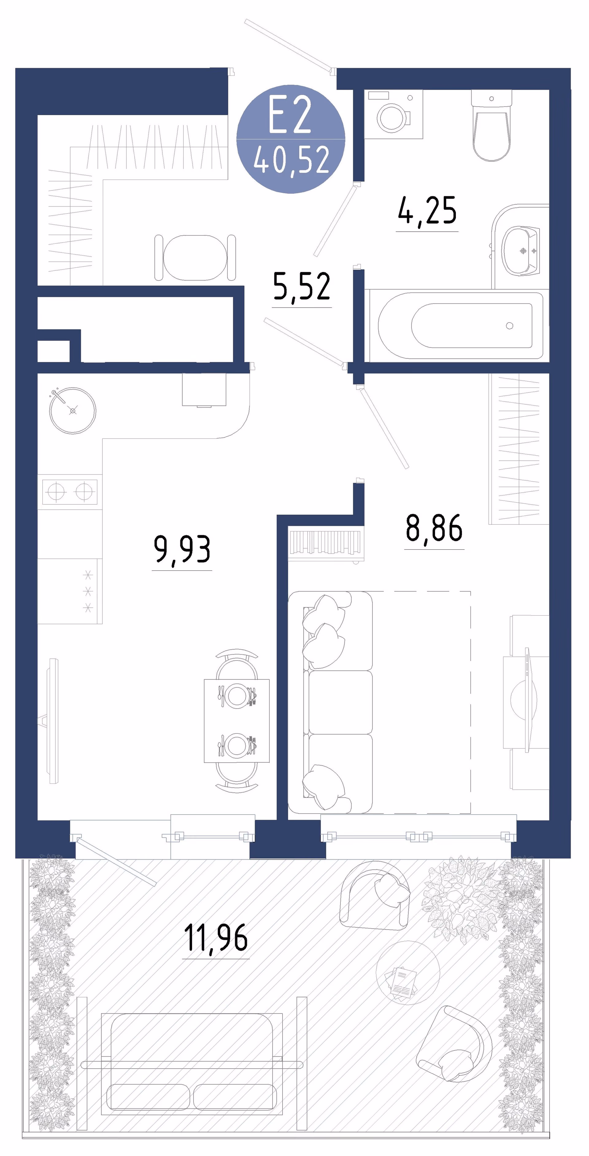 Планировка Квартира с одной спальней и гостиной 10 м² (Евро-2)